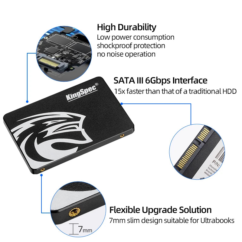 "KingSpec SATA3 SSD | 60GB to 1TB Internal 2.5'' Solid State Drive | High-Speed & Reliable Storage Solution"