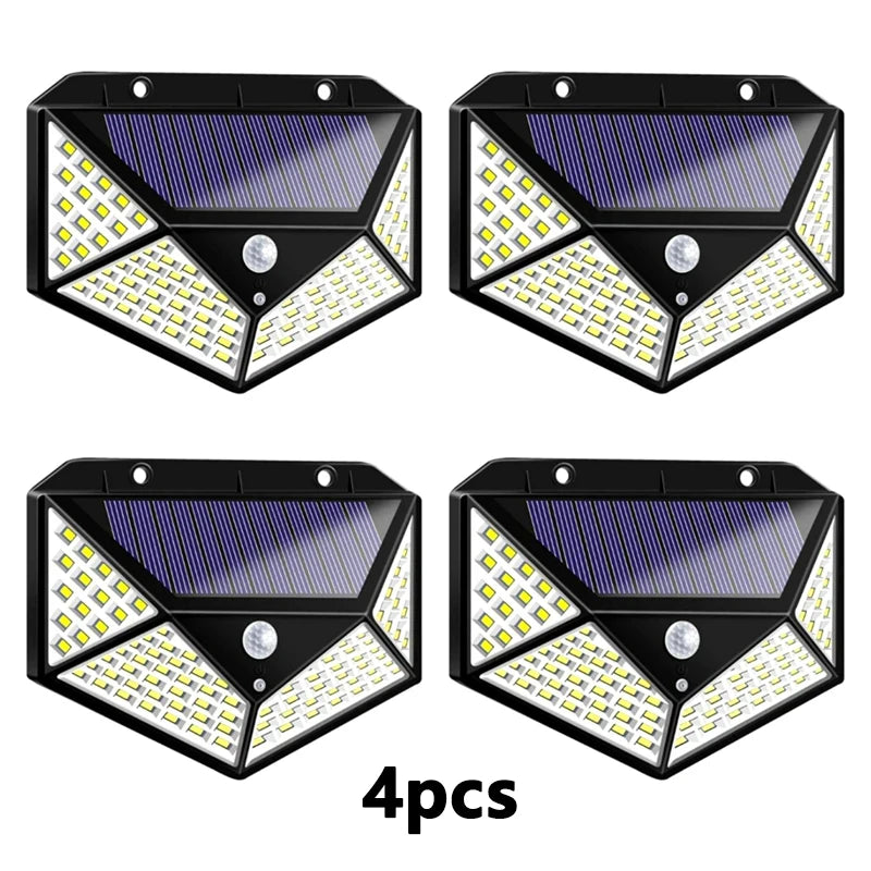 100 LED Solar Wall Lamp Outdoor Lampwaterproof Motion Sensor Solar Powered Sunlight Street Lamp Garden Railing Decorative Lamp