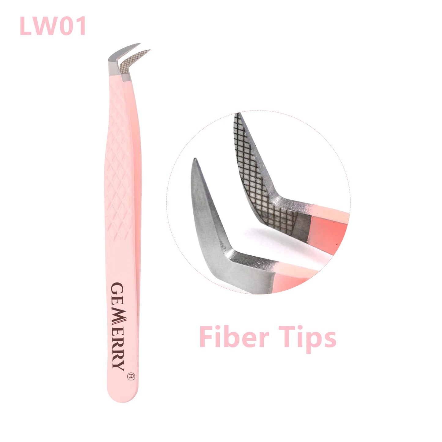 Gemerry 1 pcs Pink Stainless Steel Tweezers Eyelash Extensions High Precision Anti-static Tweezers with Fiber Tips Makeup Tools