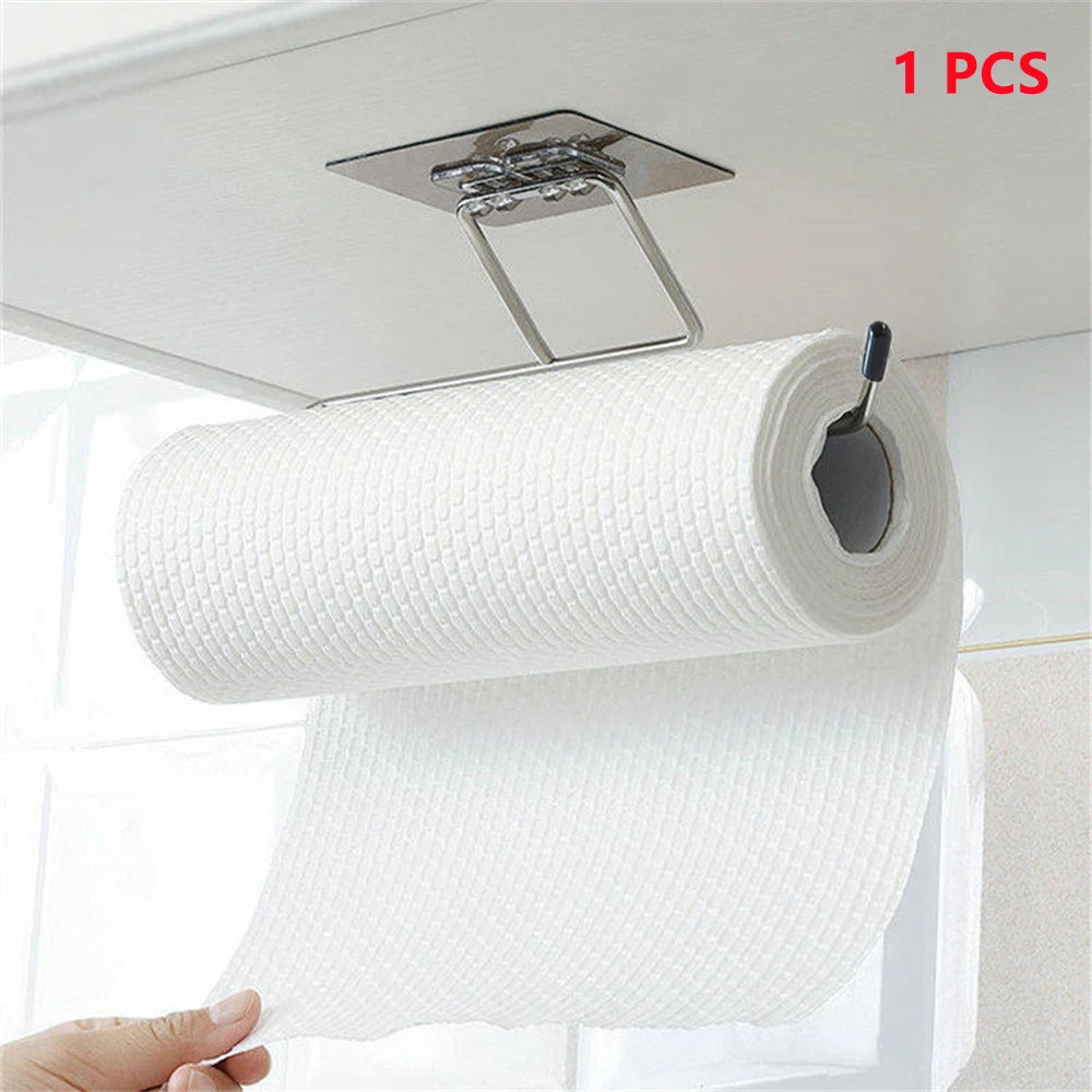 Adhesive Hanging Paper Roll Towel Holder Bathroom Toilet Storage Stand Kitchen Organizer Napkin Rack Stainless Steel Wall Mount