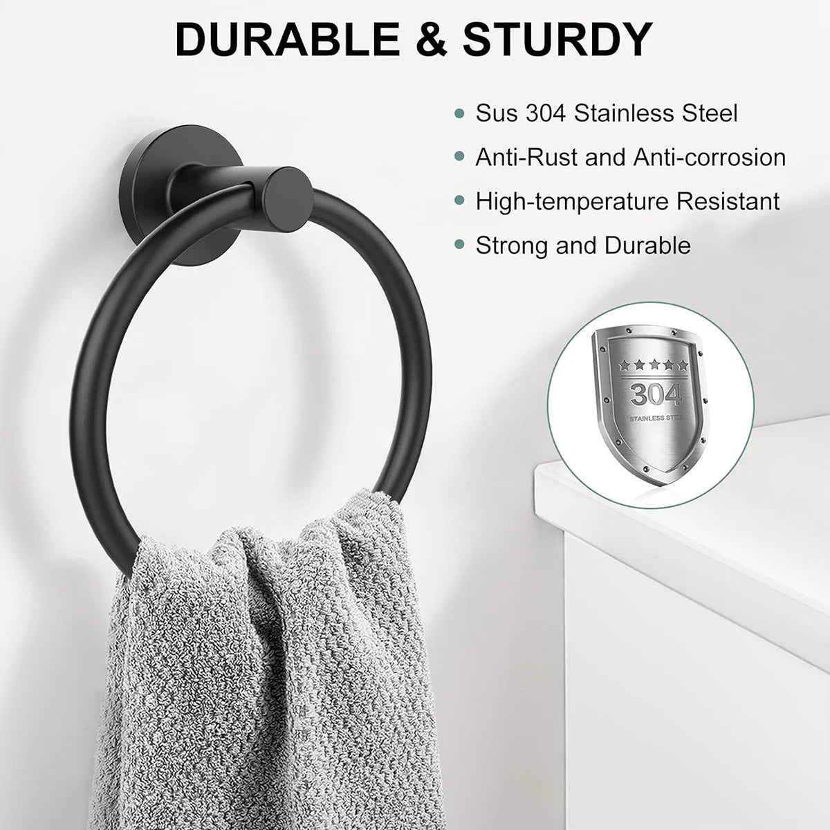 Bathroom Towel Ring Hardware Accessories Storage Holder 304 Stainless Steel Matte Black Hand Towel Holder Round Towel Hanger