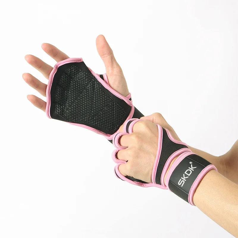 Workout Gloves With Wrist Wraps Anti-Slip Silicone Palm Protection Weight Lifting Fitness Gym Gloves Pink Color For Women