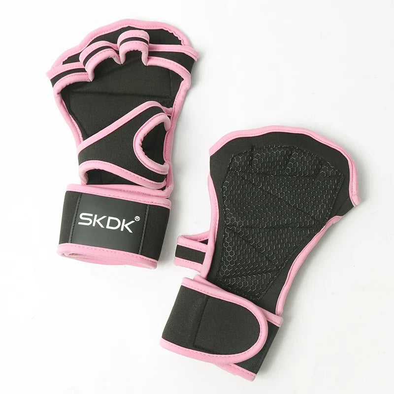 Workout Gloves With Wrist Wraps Anti-Slip Silicone Palm Protection Weight Lifting Fitness Gym Gloves Pink Color For Women