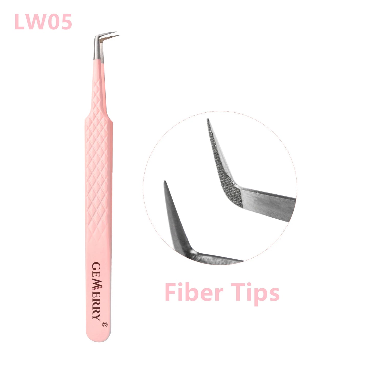 Gemerry 1 pcs Pink Stainless Steel Tweezers Eyelash Extensions High Precision Anti-static Tweezers with Fiber Tips Makeup Tools