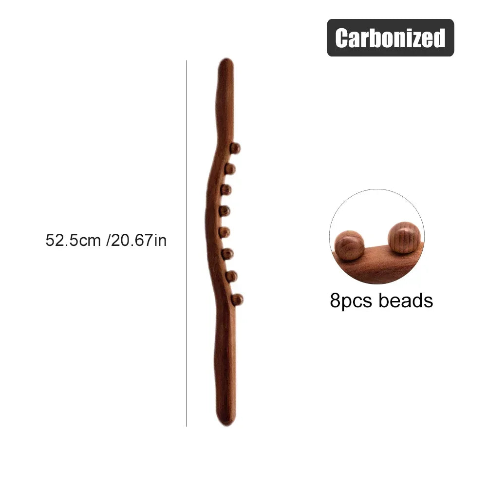 Guasha Wood Stick Tool Wooden Therapy Scraping Lymphatic Drainage Massager Double Row 31/20 Beads Point Back Pain Relief Roller