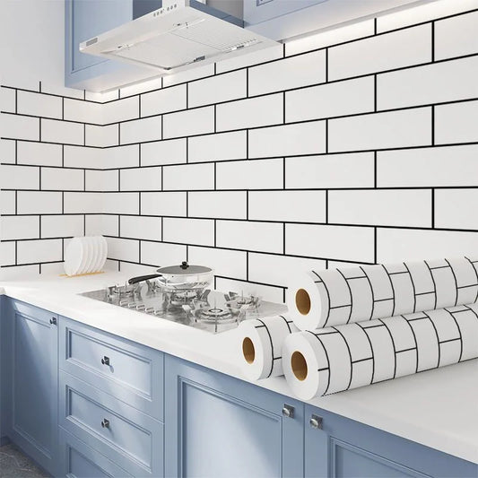 Kitchen Cabinets Wallpaper Wall Stickers White Brick Waterproof and Oil Resistant 40cm High Temperature Resistance Adhesive Home