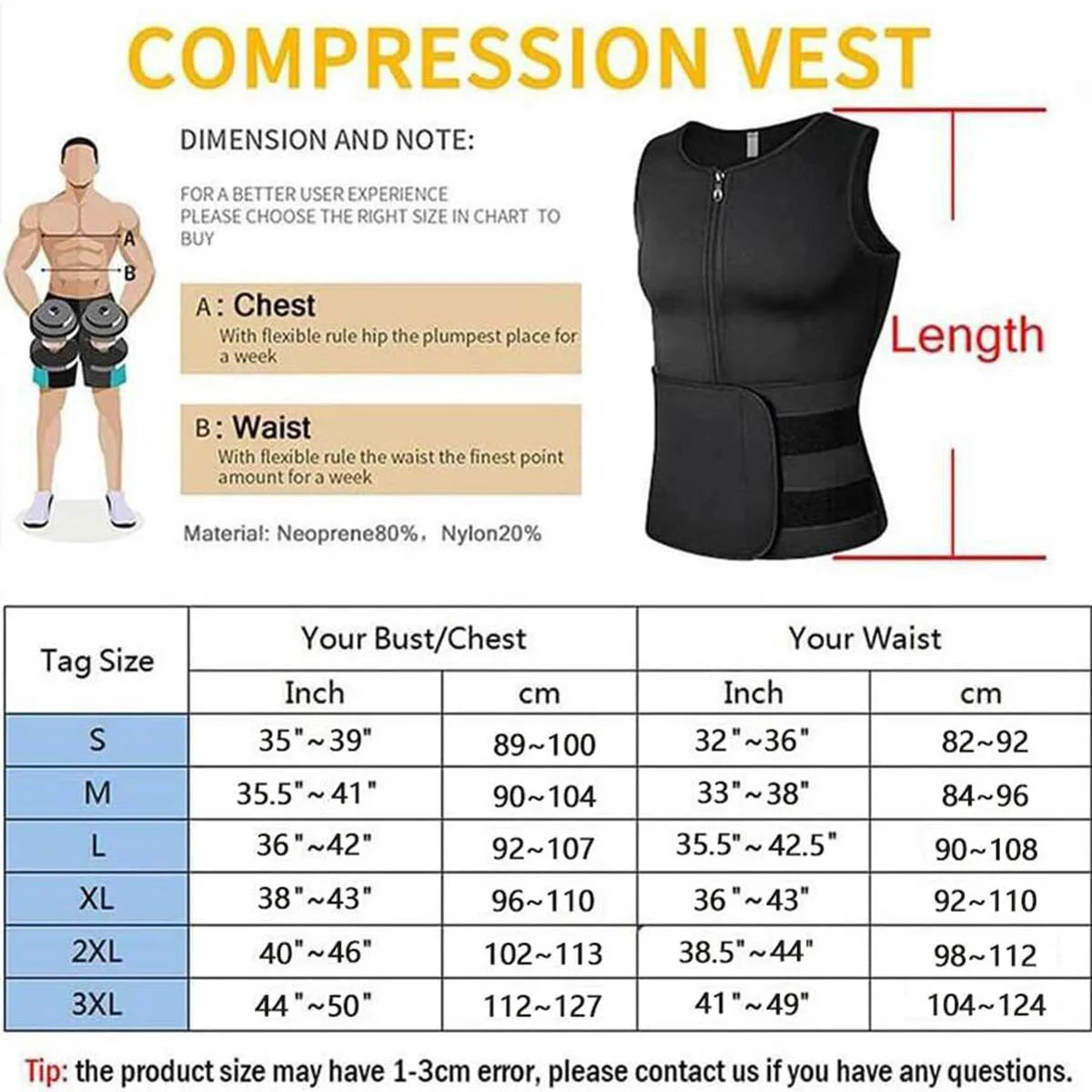 Sauna Vest for Men with Waist Trainer Neoprene Sauna Sweat Suit Slimming shirt Workout Tank Top Body shaper fitness