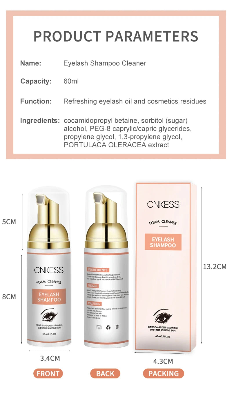 CNKESS 60ml eyelash hair beauty care makeup tools Eyelash extension shampoo bottle handmade synthetic manufacturers wholesale