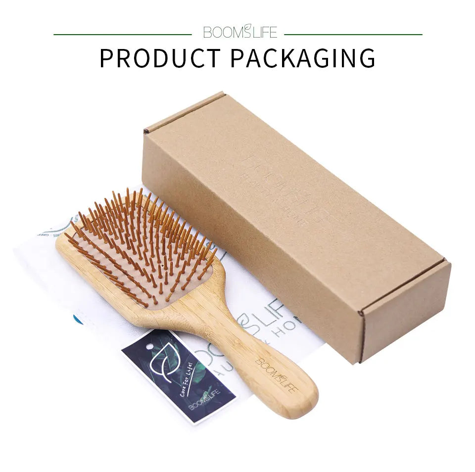 Bamboo Hair Brush Women Styling Detangling Wide Teeth Wood Comb for Hair Massage Scalp Anti-static Hair Combs Curly Girl Method