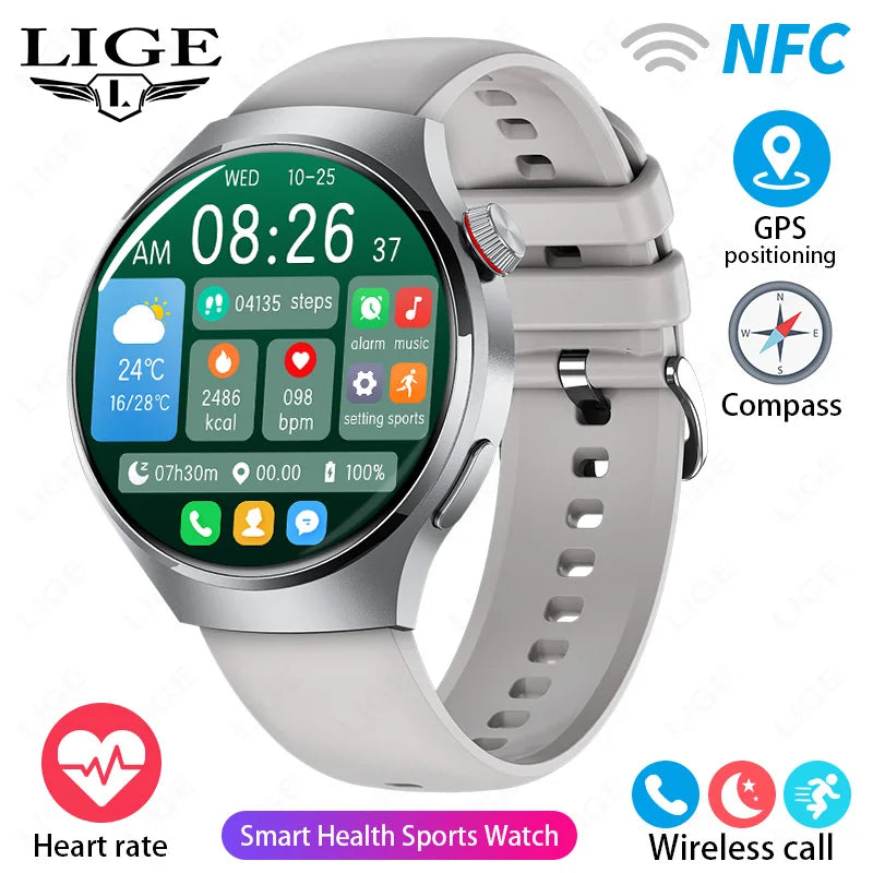 LIGE NFC GPS SmartWatch For Huawei Xiaomi Android ios AMOLED HD Screen Watches Health Smart Watch Men Waterproof Bluetooth Call