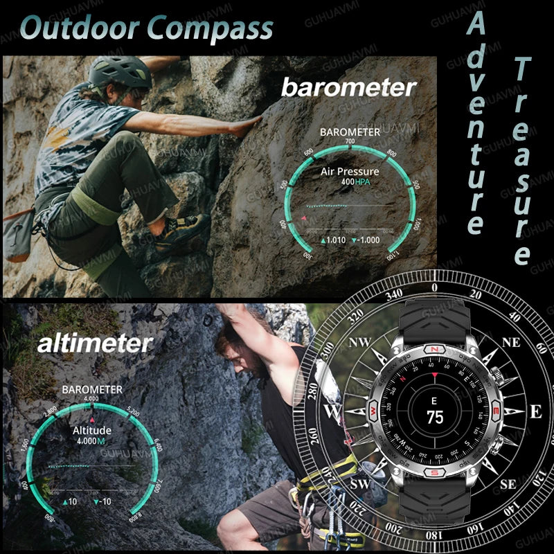 New Outdoor Military Smart Watch Men Compass AI voice Bluetooth Call Fitness GPS Sports Track Smartwatch For Android Xiaomi  IOS