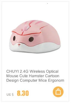 CHUYI 2.4G Wireless Optical Mouse Cute Hamster Cartoon Design Computer Mice Ergonomic Mini 3D Gaming Office Mouse Kid's Gift