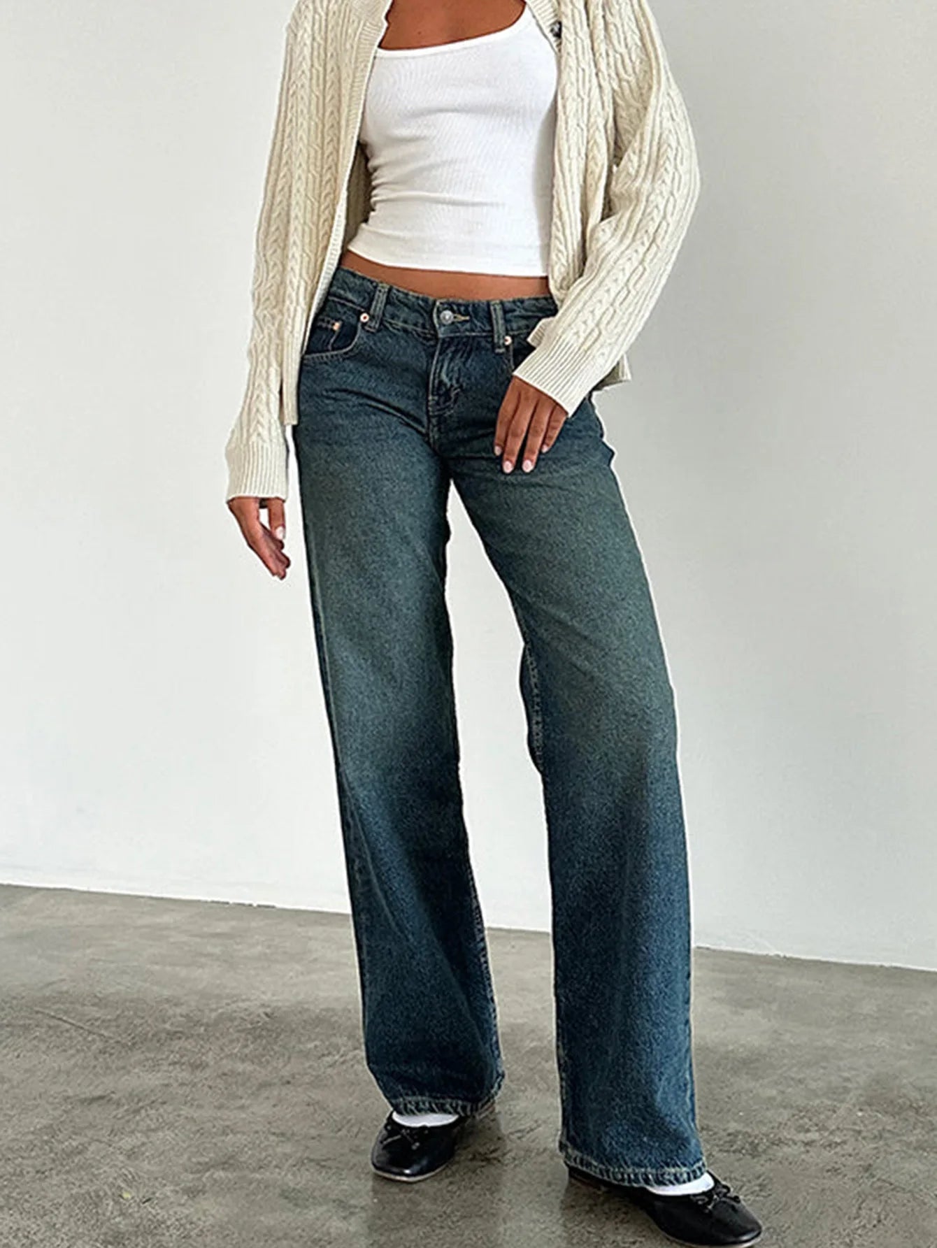 Jeans Women Denim Wide Leg Pant Floor Length Pants Splice Loose Casual Pockets High Waist Straight Trousers Autumn Winter