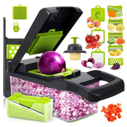 12/22 in 1 Multifunctional Vegetable Cutter Manual Food Chopper Potato Shredder Vegetable Slicer with Container Kitchen Gadget