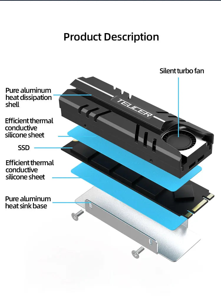 TEUCER M.2 NVMe SSD Heat Sink 2280 Solid State Disk Air Circulation Cooler Heatsink Gasket with Thermal Pad PC Accessories