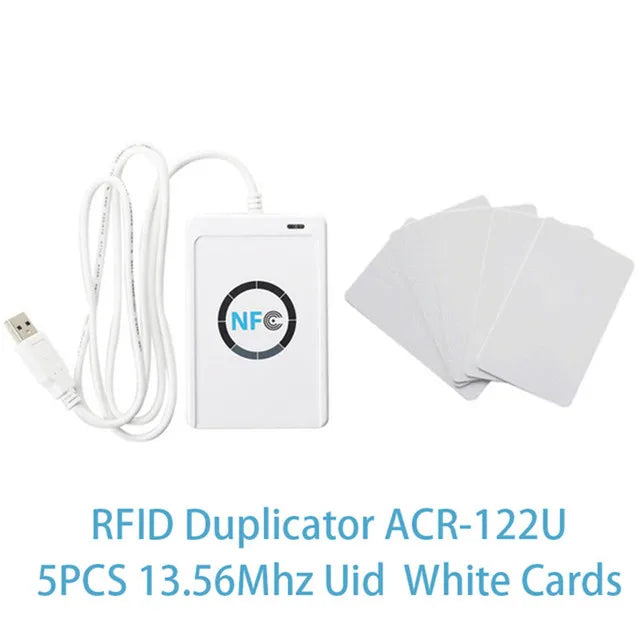 NFC ACR122U RFID Reader Writer Copier Duplicator Clone USB S50 13.56MHz M1 UID CUID Writable Tag Keyfobs Access Control Cards