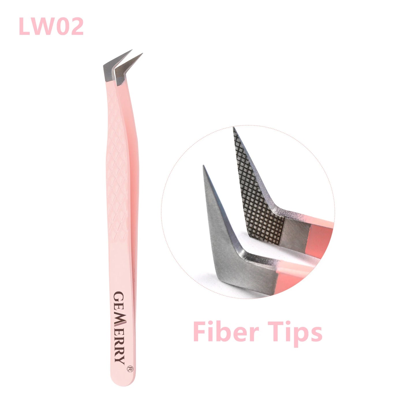 Gemerry 1 pcs Pink Stainless Steel Tweezers Eyelash Extensions High Precision Anti-static Tweezers with Fiber Tips Makeup Tools