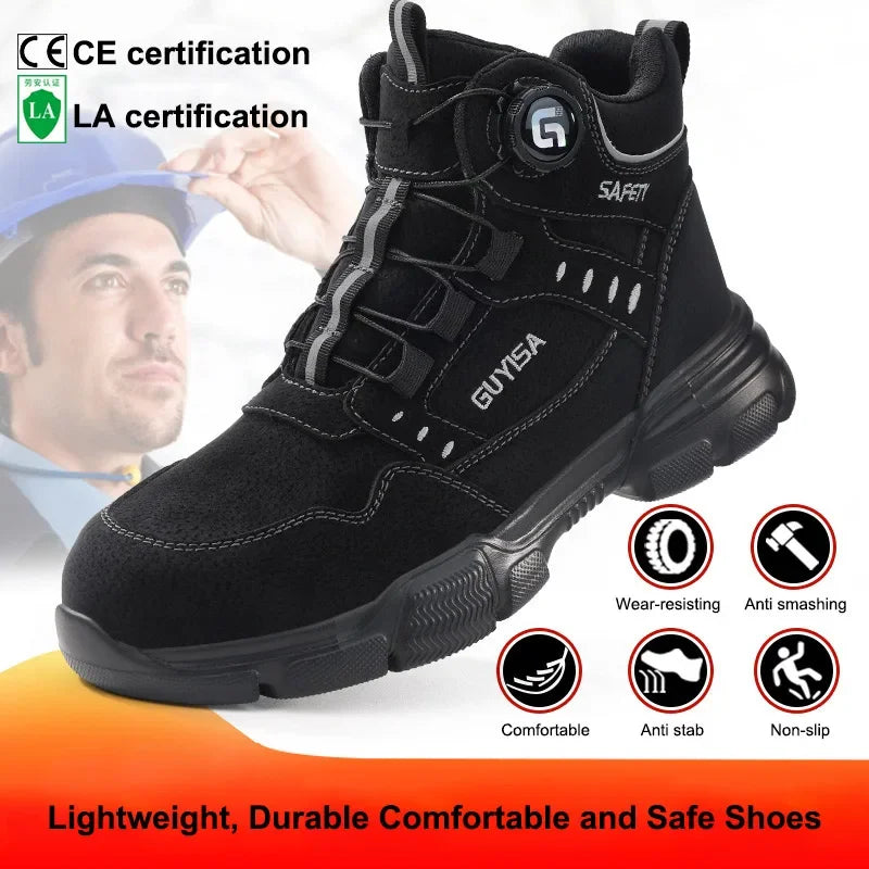 Men Rotating Button Labor Protection Shoes Anti-smash Anti Puncture Safety Shoes Work Boots Steel Toe Shoes Indestructible Shoes