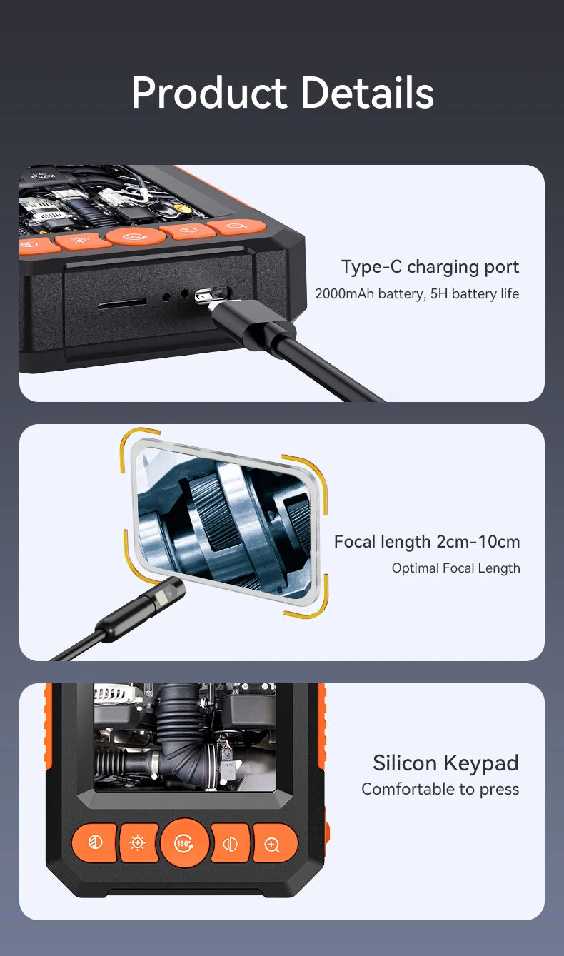 KERUI Dual Lens 1080P Endoscope with 4.3 IPS Screen for Pipe Sewer Waterproof Inspection Camera Borescope Monitor Car Repair LED