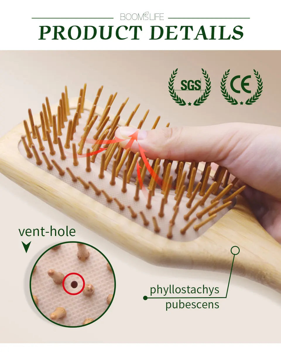 Bamboo Hair Brush Women Styling Detangling Wide Teeth Wood Comb for Hair Massage Scalp Anti-static Hair Combs Curly Girl Method