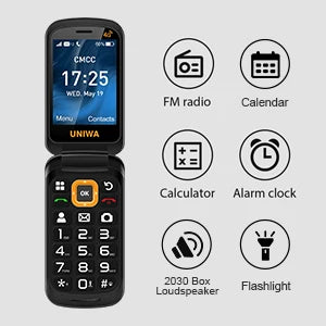 UNIWA V909T Flip Phone 4G Dual Screen Single Nano Cellphone Big Push-Button Mobile Phone for Elderly 2250mAh Russian Keyboard