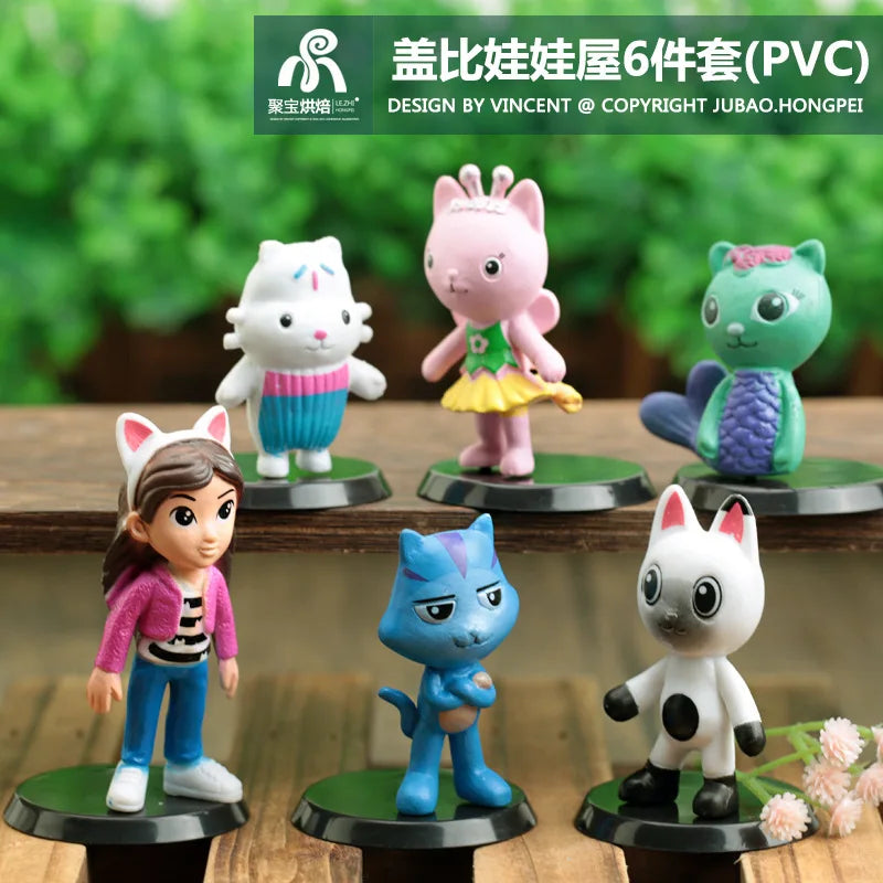 6/13pcs set PVC Gabby Dollhouse Figure  Mercat Cartoon Stuffed Animals Smiling Car Cat Hug Gaby Girl Dolls Kids Birthday Gifts