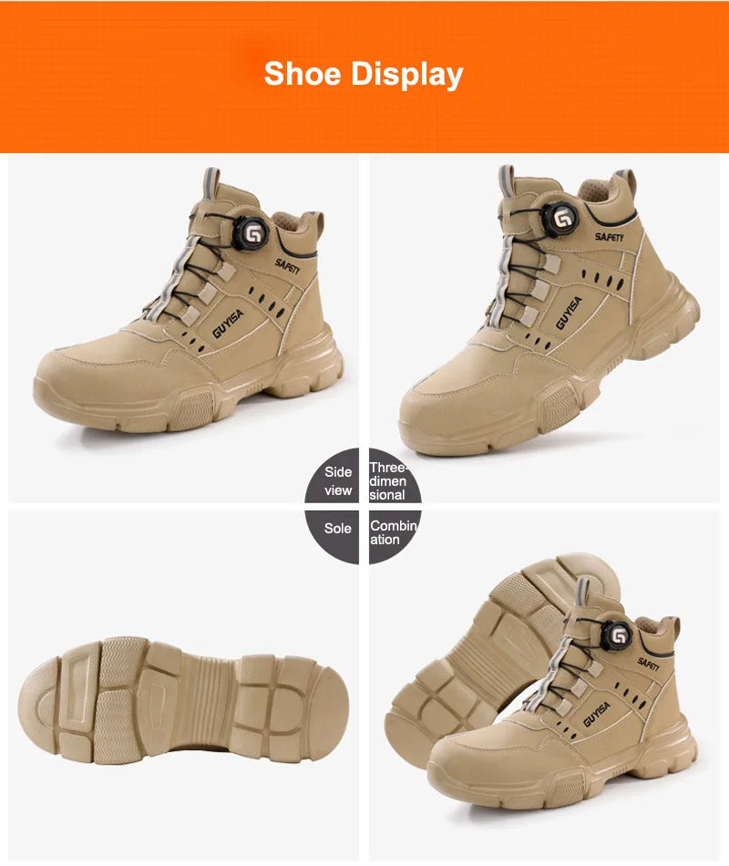 Men Rotating Button Labor Protection Shoes Anti-smash Anti Puncture Safety Shoes Work Boots Steel Toe Shoes Indestructible Shoes