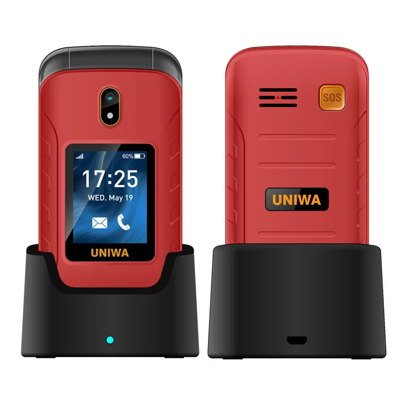 UNIWA V909T Flip Phone 4G Dual Screen Single Nano Cellphone Big Push-Button Mobile Phone for Elderly 2250mAh Russian Keyboard