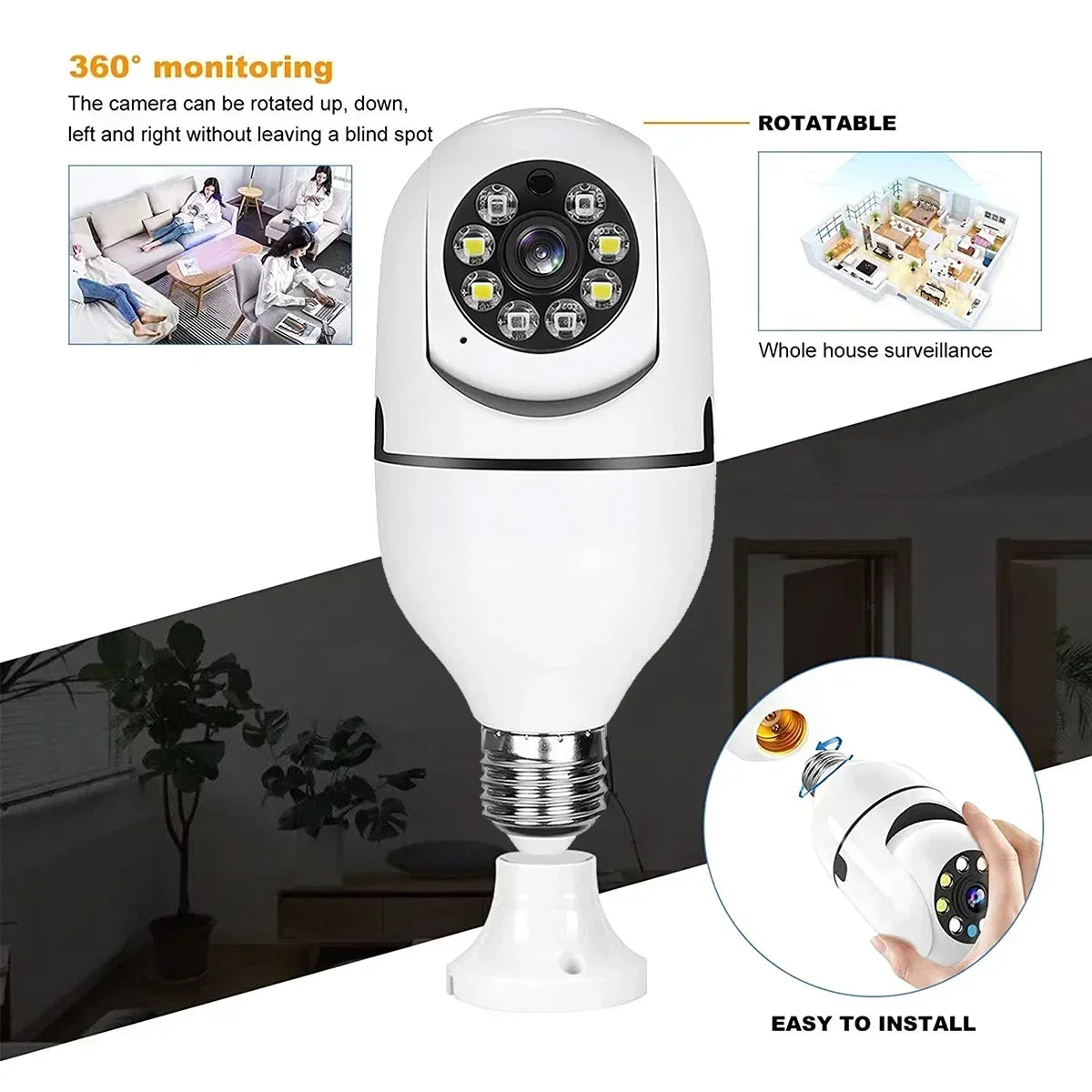 5MP E27 Bulb Wifi Surveillance Camera 4X Digital Zoom Full Color Video Night Vision Automatic Human Tracking Security IP Camera