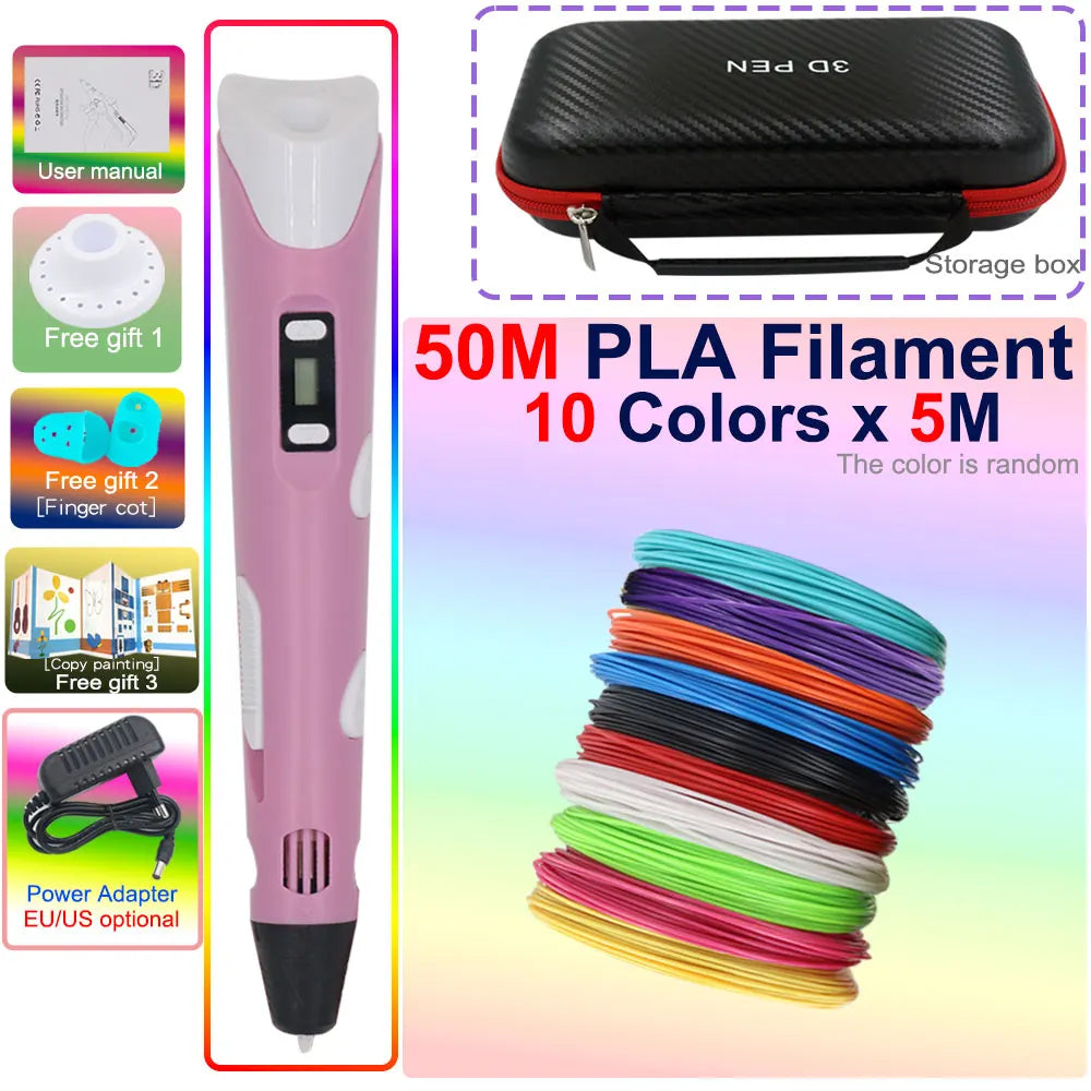 Novel Creative Children's 3D Printing Pen with LCD Display PLA Filament Power Adapter Travel Box Kids Christmas Birthday Gift