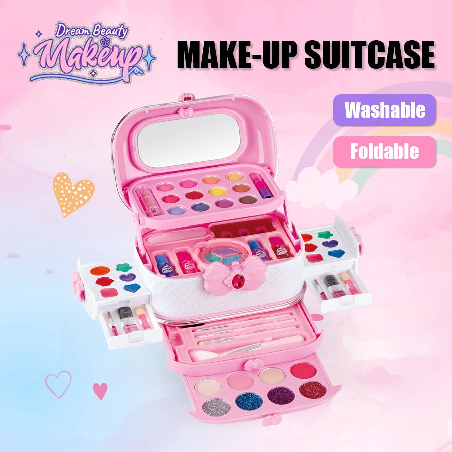 Kids Makeup Kit For Girls Princess Real Washable Pretend Play Cosmetic Set Toys With Mirror Non Toxic Safe Birthday Gifts M714