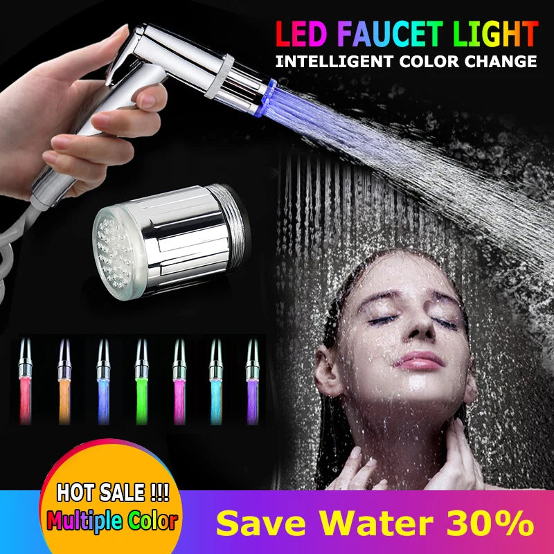 Kitchen LED Temperature Sensitive Light-up Faucet Aerator Tap Nozzle Shower Bathroom Glow Water Saving Power Faucet Kit 3 Colors