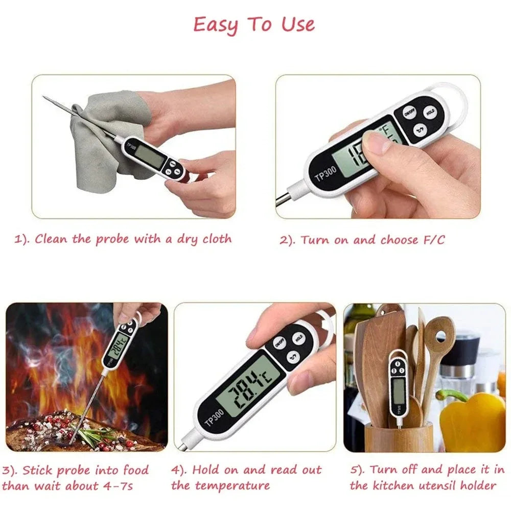 "TP300 Digital Kitchen Food Thermometer | Meat Probe for Cooking, BBQ, and Oven | Portable Kitchen Tool"