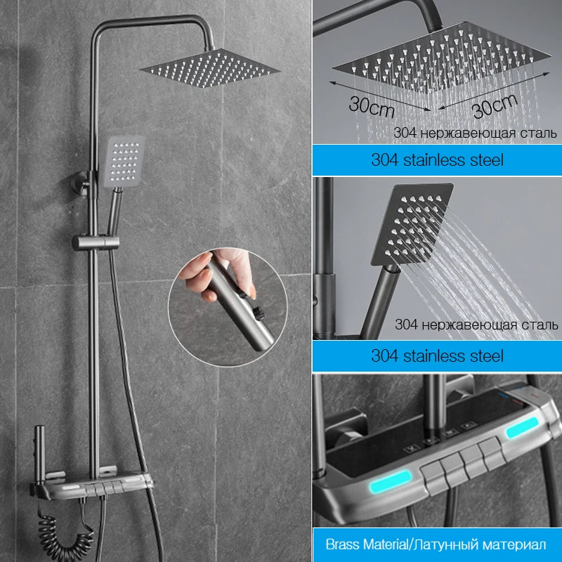 OXG Brass Shower Faucet Set Thermostatic Bathroom Shower Faucet,Thermostatic Shower System,Rainfall Shower Set Waterfall Spout