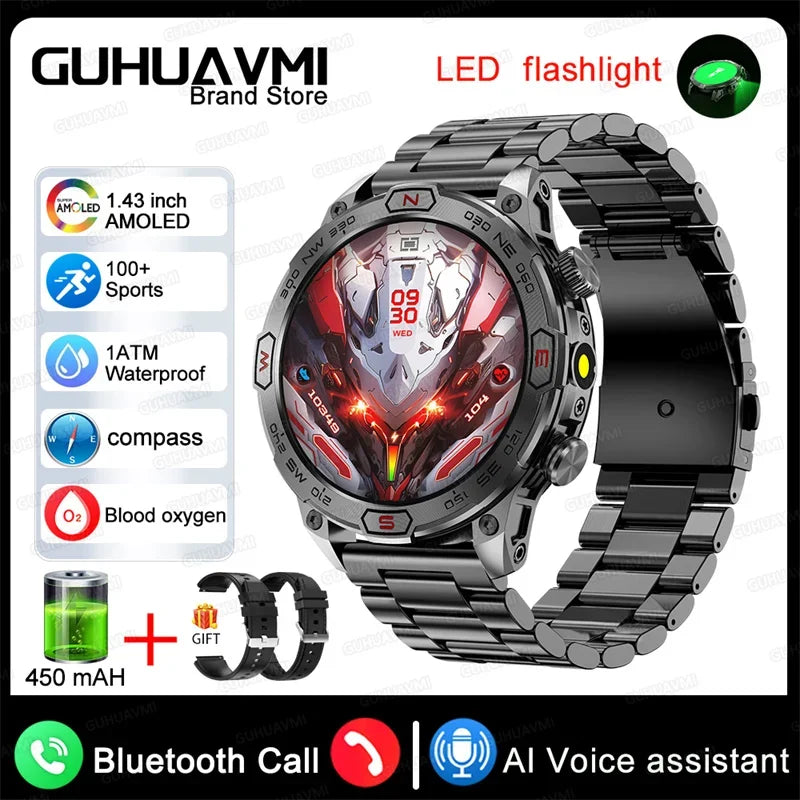 New Outdoor Military Smart Watch Men Compass AI voice Bluetooth Call Fitness GPS Sports Track Smartwatch For Android Xiaomi  IOS