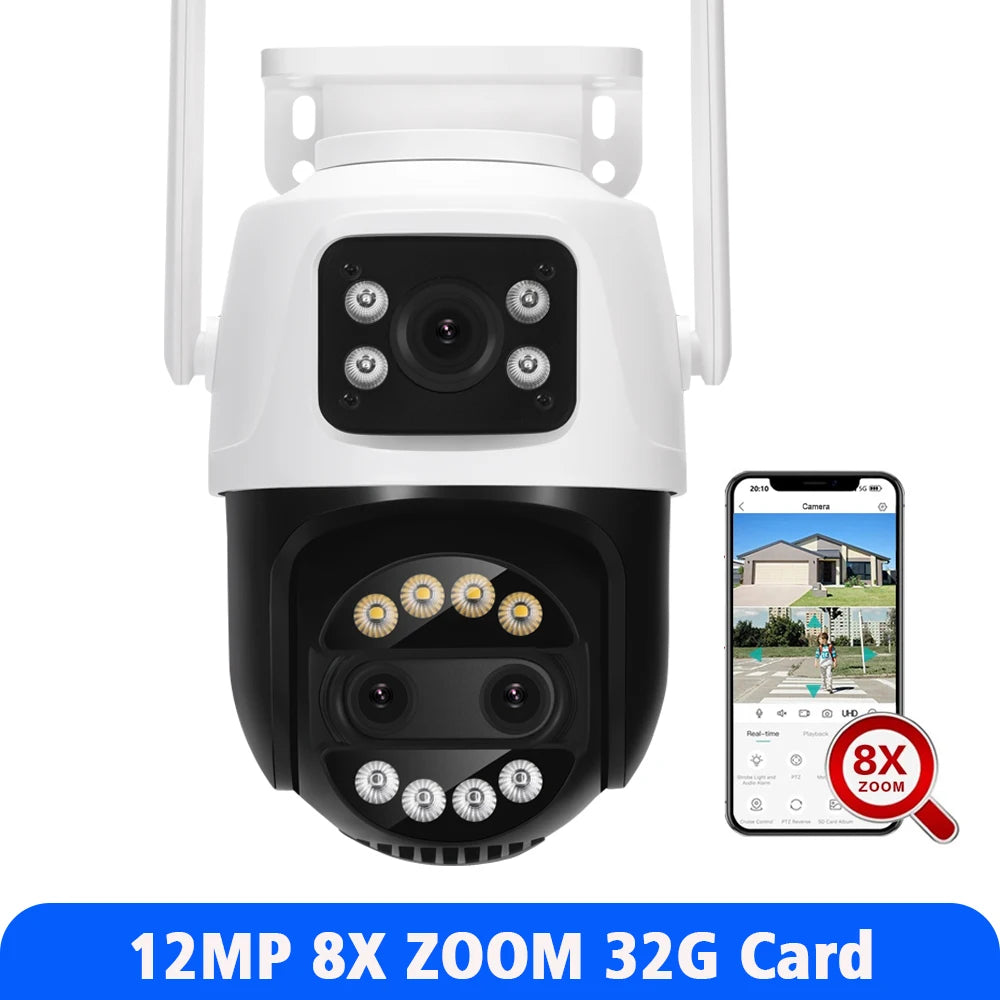 12MP 5K PTZ Wifi Camera 8X Zoom Dual Screen Ai Human Detect Auto Tracking CCTV Outdoor Surveillance Camera home iCSee