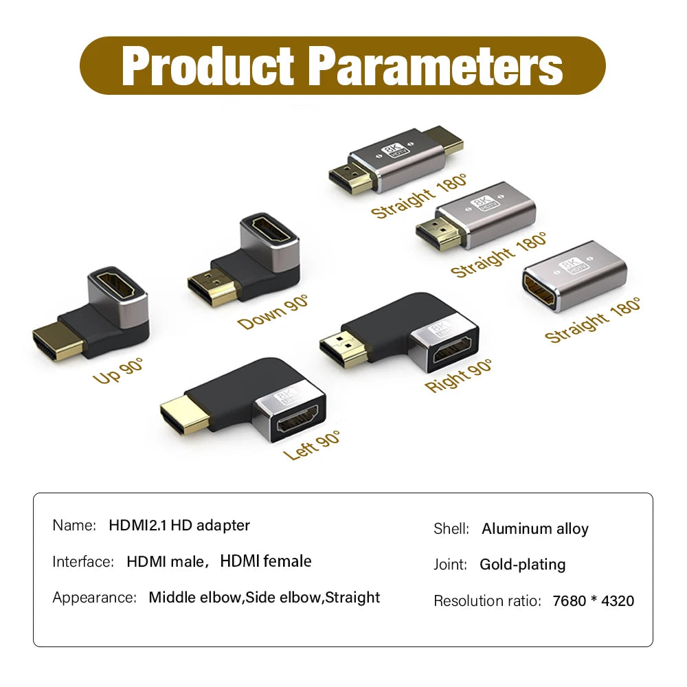 8K HDMI 2.1 Elbow Connector Cable Adapter 90 Degree Right Angle 4K 8 K Extender For TV PS4 PS5 Xbox Series X S Steam Deck Laptop
