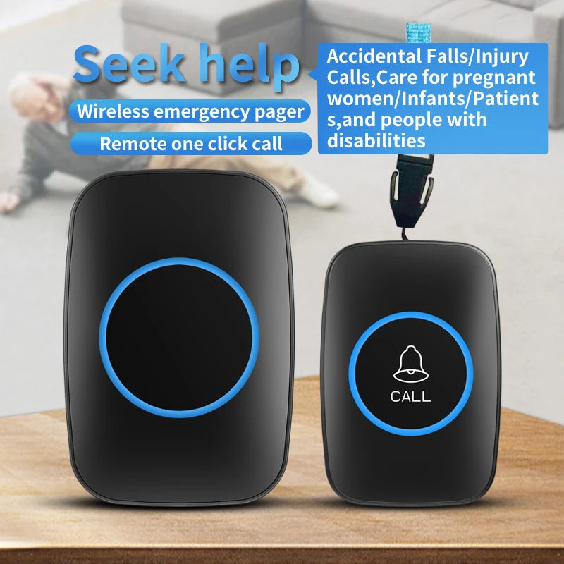 CACAZI Waterproof Panic Button For Elderly SOS Alarm Wireless Caregiver Pager Fall Alert Emergency Call for Seniors Patients