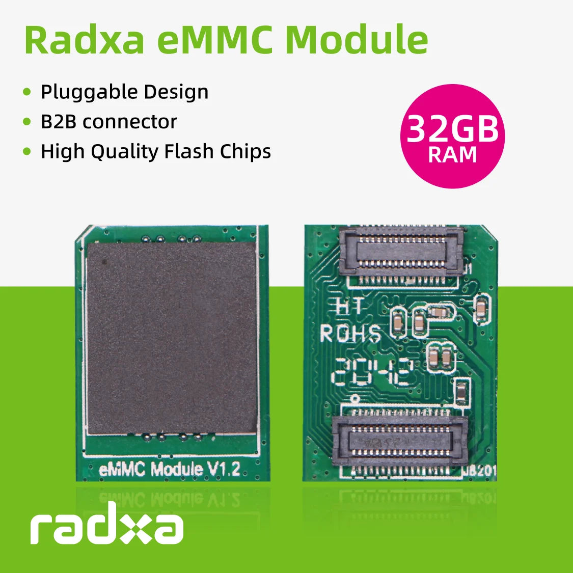 Radxa eMMC Module, Up to 128GB, Compatible with Radxa SBCs, Pluggable, High Quality Storage Chips