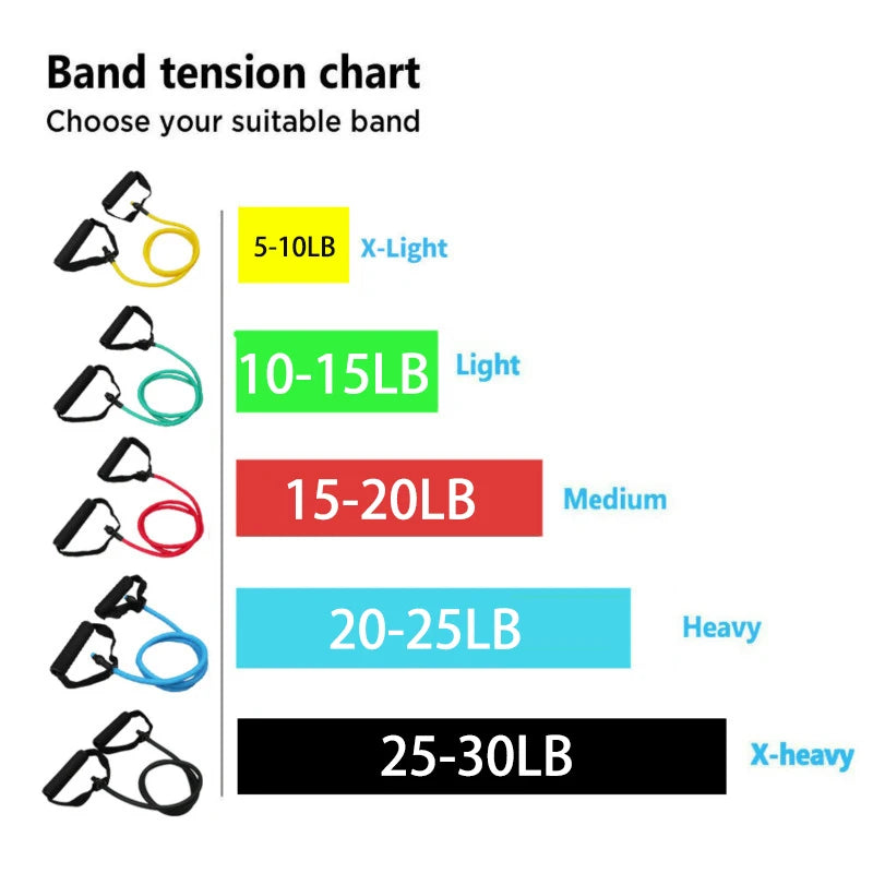 أشرطة مقاومة بمقابض، تمارين رياضية للرجال والنساء، معدات تدريب القوة في المنزل، 5 مستويات، شريط أنبوبي، حبل سحب