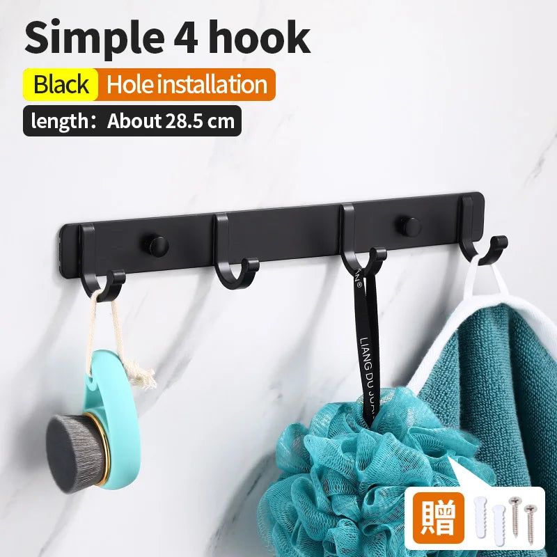 "Black Wall-Mounted Robe Hook | Creative Storage for Coats, Towels, Keys & More | 3-6 Hook Options for Bathroom & Kitchen"