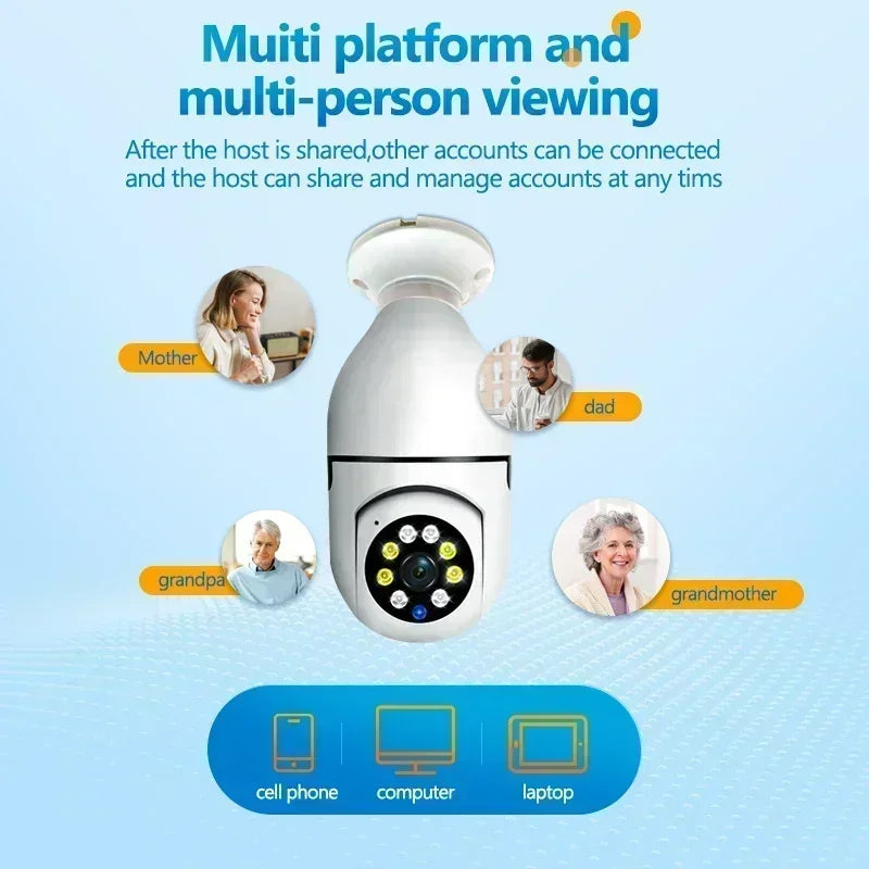 5MP E27 Bulb Wifi Surveillance Camera 4X Digital Zoom Full Color Video Night Vision Automatic Human Tracking Security IP Camera