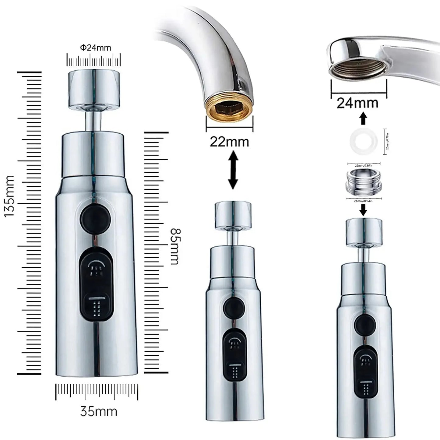 Kitchen Faucet Aerator 3 Modes Bathroom Anti-splash Tap Extender Adapter Faucet Washbasin Sprayer Saving Water Tap Filter Nozzle