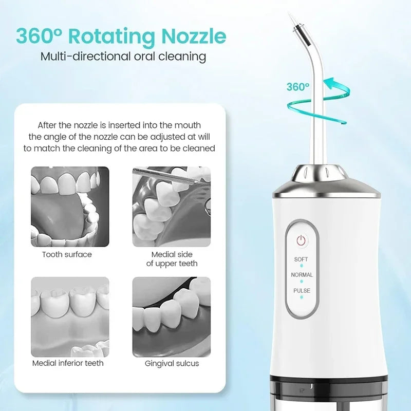 Xiaomi 220ml Oral Irrigator Water Flosser Rechargeable Water Flosser Toothpick Mouthwash Machine 4 Nozzles Jet Tip 3 Modes IPX7