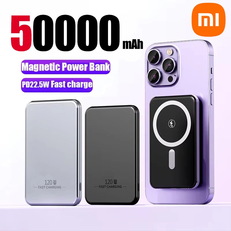 Xiaomi 120W Magnetic Power Bank 50000mAh Large Capacity Wireless Fast Charger for iPhone Samsung Xiaomi Portable Power Supply