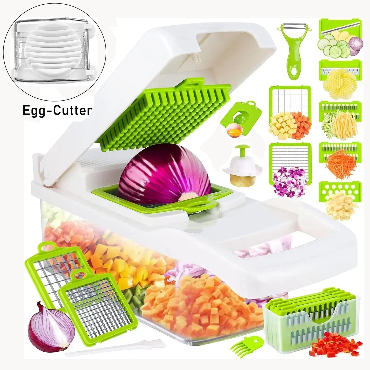 12/22 in 1 Multifunctional Vegetable Cutter Manual Food Chopper Potato Shredder Vegetable Slicer with Container Kitchen Gadget