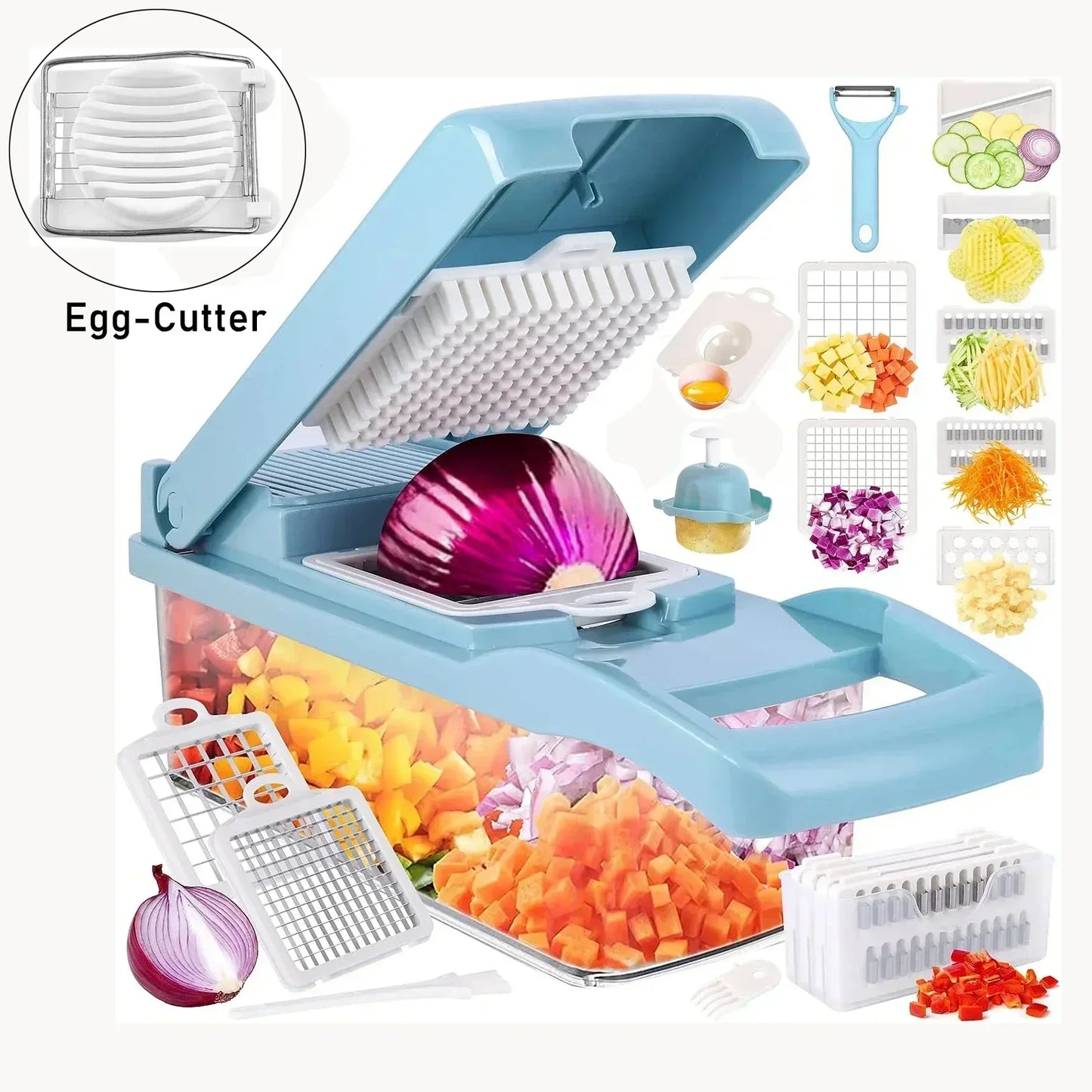 12/22 in 1 Multifunctional Vegetable Cutter Manual Food Chopper Potato Shredder Vegetable Slicer with Container Kitchen Gadget