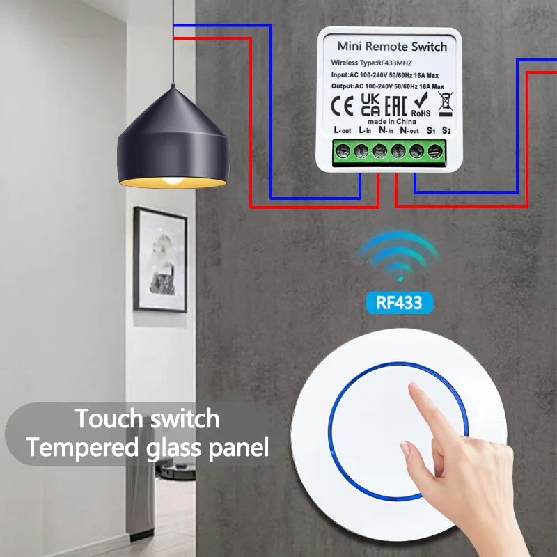 RF 433 MHz Smart Switch 1/2/3 Gang Wall Panel Mini Round Button Wall Panel Switch 16A Relay Receiver Automation Module 100V~240V