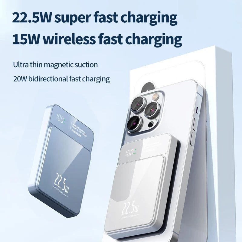 10000mAh high-capacity magnetic wireless charging power bank, portable fast charging, suitable for iPhone/Samsung/Xiaomi