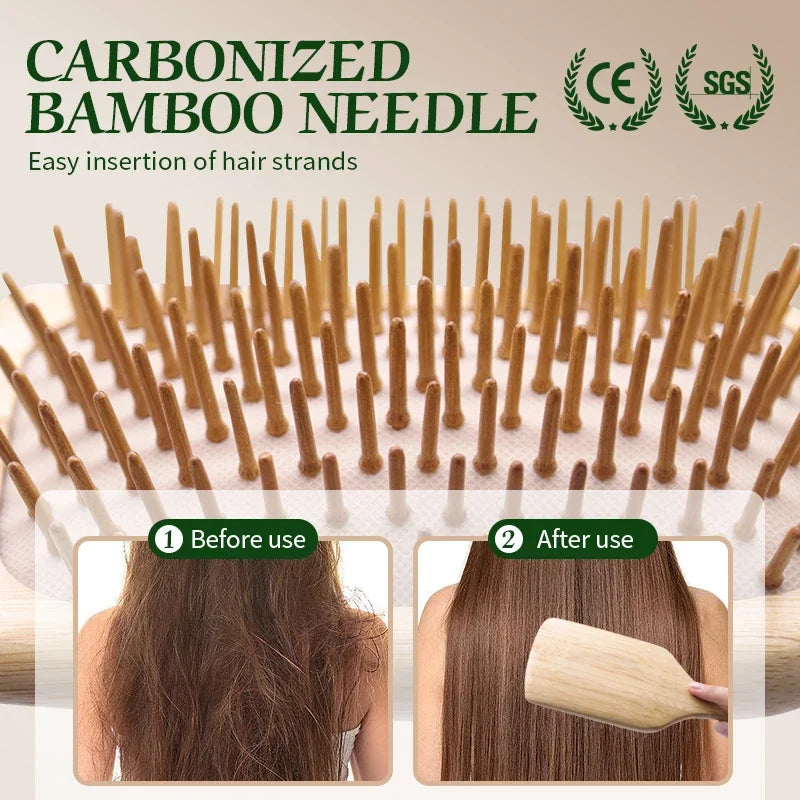 Bamboo Hair Brush Women Styling Detangling Wide Teeth Wood Comb for Hair Massage Scalp Anti-static Hair Combs Curly Girl Method